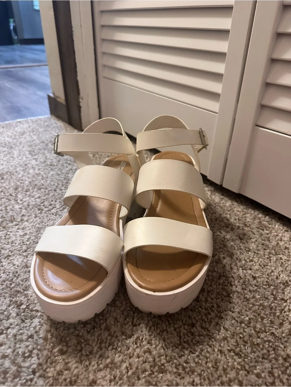 Soda White Chunky Platform Strappy Sandals